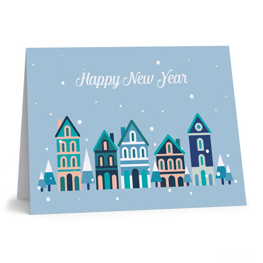 Snow Village Folded Holiday Cards